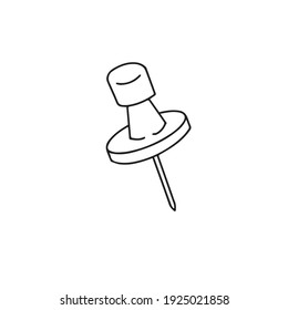 Doodle vector hand drawn office stationary push button pin. Office and school stationary supplies, business icon. For fix documents and notes. EPS 10, isolated for typography and digital use.