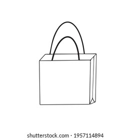 Doodle vector hand drawn paper gift bag,reusable package. Branding design element, shopping craft bag, isolated on white. Typography and digital use.