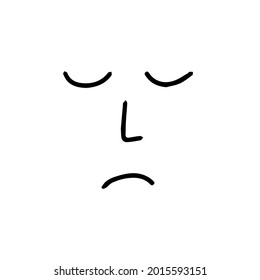 Doodle vector hand drawn sad face smile. Negative thoughts, bad day, mood tracker, psychotherapy, feeling sad, closed eyes. Design element for typography and digital use.