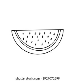 Doodle vector hand drawn slice of watermelon. Summer items, healthy nutrition, organic and vegan yummy food, transparent eps 10 icon clip art.