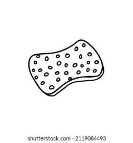 Doodle vector hand drawn sponge for dish washing. Dishware, disinfect, cleaning, washing sponge, housekeeping, hygiene, dishwasher, kitchenware. Design element for typography and digital use.