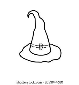 Doodle vector hand drawn witch hat sorceress, magician. Halloween, costume party, head wear, accessories, 31 October. Design element for typography and digital use. 