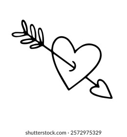 Doodle vector heart with arrow. Design for weddings, Valentine's Day cards