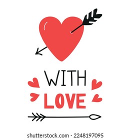 Doodle Vektorgrafik mit Pfeil für Valentinstag-Karten, Poster, Umhüllung und Design.