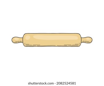 Rolling pin, dough roller isolated against white background. Wood