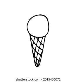 Doodle vector ice cream ball in a waffle cup