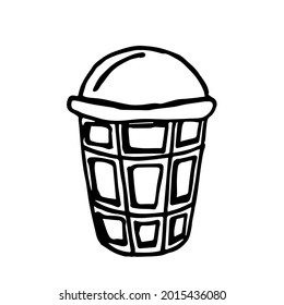 Doodle vector ice cream ball in a waffle cup isolated on a white background