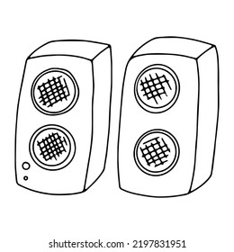 Icono del vector del garabato de los altavoces de ordenador, equipo de audio
