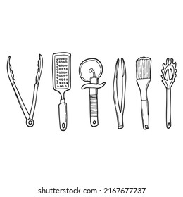 Doodle vector icon of kitchenware, spoon, knife, fork
