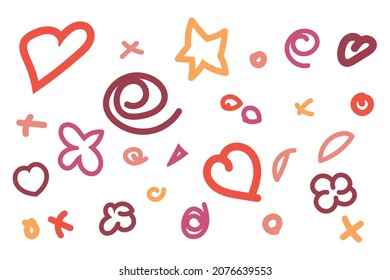 Doodle Vector Icon Set. Romantic, cute, hand drawn.