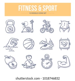 Doodle vector icons of fitness & sport for website and printing materials