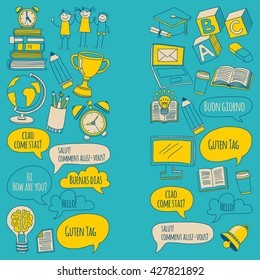 Doodle vector icons Foreing language learning
