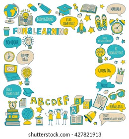 Doodle vector icons Foreing language learning