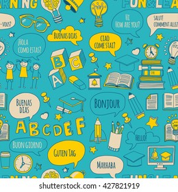 Doodle vector icons Foreing language learning