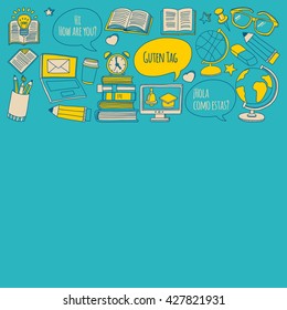 Doodle vector icons Foreing language learning