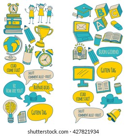 Doodle vector icons Foreing language learning