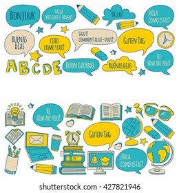 Doodle vector icons Foreing language learning