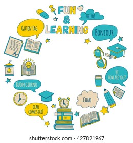 Doodle vector icons Foreing language learning