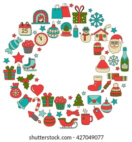 Doodle vector icons Merry christmas and happy new year