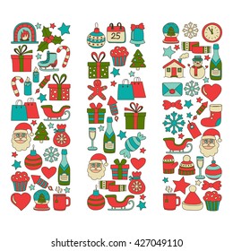 Doodle vector icons Merry christmas and happy new year