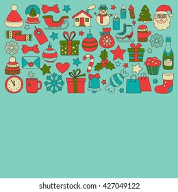 Doodle vector icons Merry christmas and happy new year