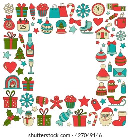 Doodle vector icons Merry christmas and happy new year