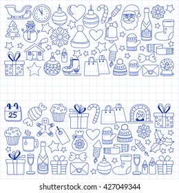 Doodle vector icons Merry christmas and happy new year