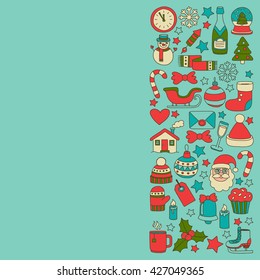Doodle vector icons Merry christmas and happy new year