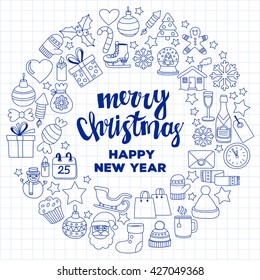 Doodle vector icons Merry christmas and happy new year