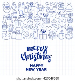 Doodle vector icons Merry christmas and happy new year