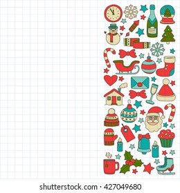 Doodle vector icons Merry christmas and happy new year