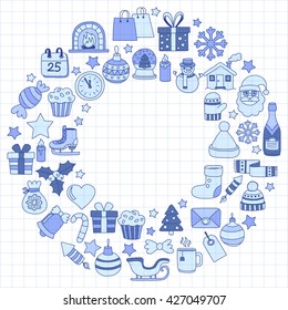 Doodle vector icons Merry christmas and happy new year