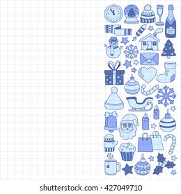 Doodle vector icons Merry christmas and happy new year