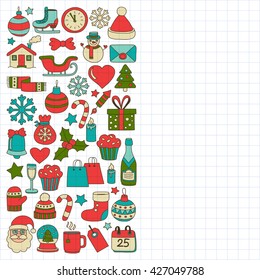 Doodle vector icons Merry christmas and happy new year