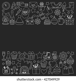 Doodle vector icons Merry christmas and happy new year