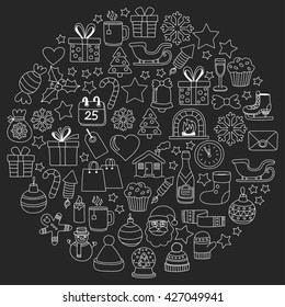 Doodle vector icons Merry christmas and happy new year