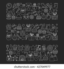 Doodle vector icons Merry christmas and happy new year