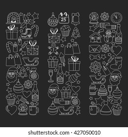 Doodle vector icons Merry christmas and happy new year