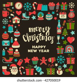 Doodle vector icons Merry christmas and happy new year