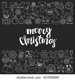 Doodle vector icons Merry christmas and happy new year