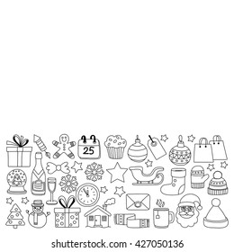 Doodle vector icons Merry christmas and happy new year