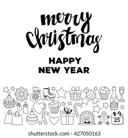 Doodle vector icons Merry christmas and happy new year