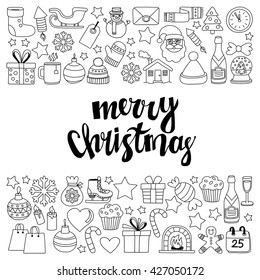 Doodle vector icons Merry christmas and happy new year