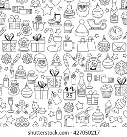 Doodle vector icons Merry christmas and happy new year