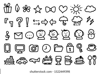 Doodle vector icons on white background. 
