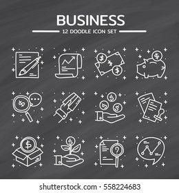 Doodle vector icons set of Business on chalkboard background.