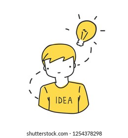 Doodle vector illistration . Concept of personal growth instrumets .The man have an idea.