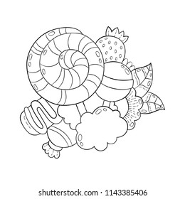 Doodle vector illustration, abstract background, texture, pattern, wallpaper, Collection of sweets, desserts, candy elements set. Freehand sketch for adult anti stress coloring book page
