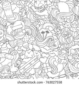 Doodle vector illustration, abstract background, texture, pattern, wallpaper, Collection of New Year Christmas elements and objects  set. Freehand sketch for adult anti stress coloring book.  Winter 