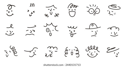 Doodle vector illustration of abstract children's faces with various expressions